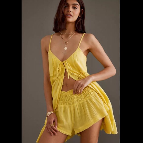 New 2-Pc Set; By Anthropologie Gauzy Cover-Up Mini Dress & Smocked Gauze Shorts - Picture 1 of 16